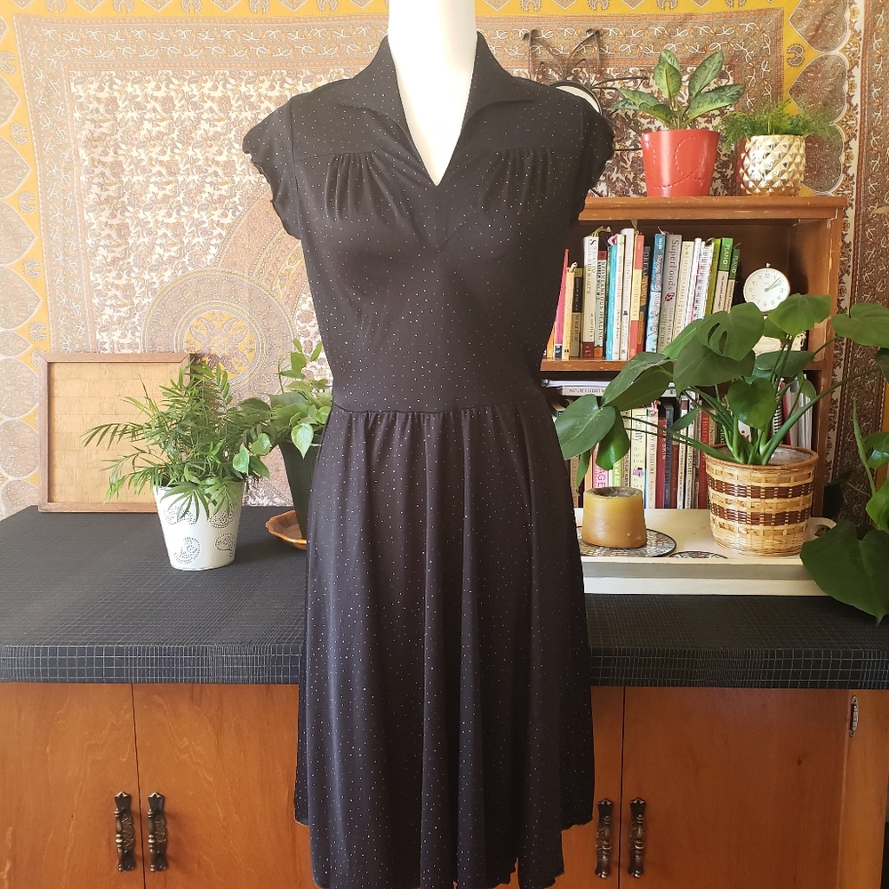 Vintage 1950's black & gold polka dot dress